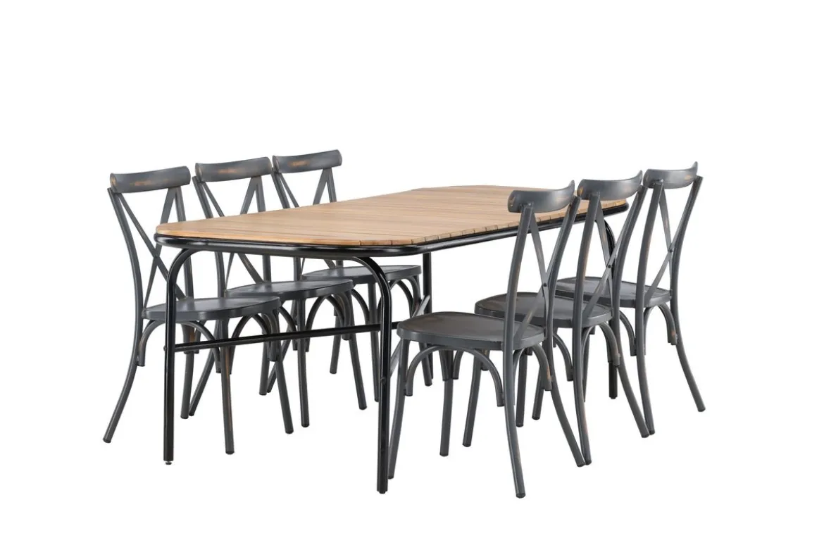 Garten Essgruppe Jamie – 7-teiliges Gartenmöbel-Set mit schwarzen Stühlen