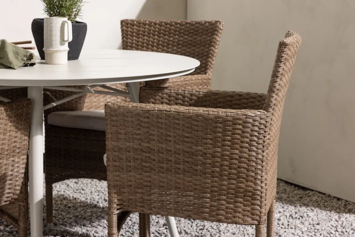 Garten Essgruppe Leon – 5-teiliges Gartenmöbel-Set mit weißem runden Tisch