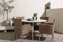 Garten Essgruppe Leon – 5-teiliges Gartenmöbel-Set mit weißem runden Tisch