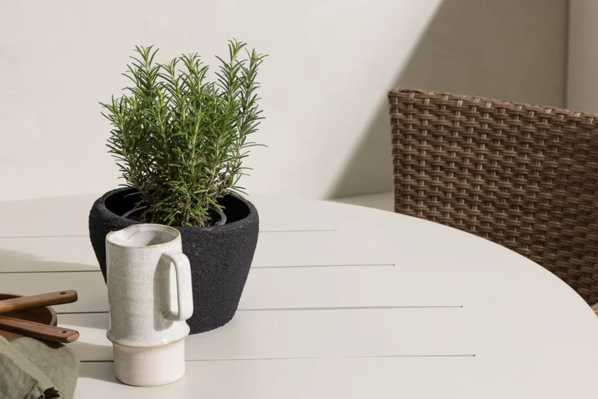 Garten Essgruppe Leon – 5-teiliges Gartenmöbel-Set mit weißem runden Tisch