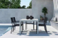 Garten Essgruppe Medina – 5-teiliges ausziehbares Gartenmöbel-Set in Schwarz oder Beige
