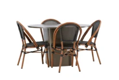 Garten Essgruppe Mina – 5-teiliges Gartenmöbel-Set mit braunem Tisch aus Aluminium