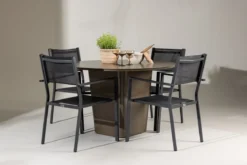 Garten Essgruppe Nordic – 5-teiliges Gartenmöbel-Set mit braunem Tisch aus Aluminium