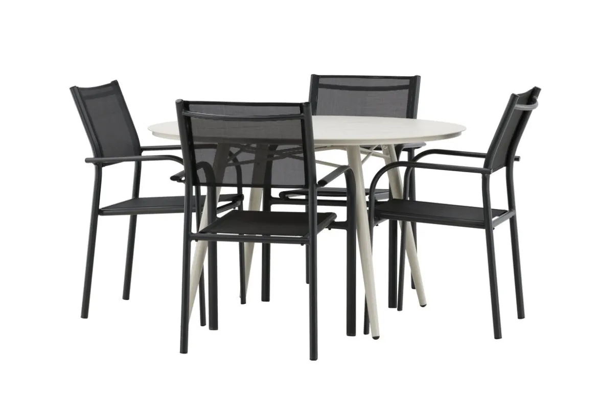 Garten Essgruppe Novira – 5-teiliges Set in Beige/Schwarz
