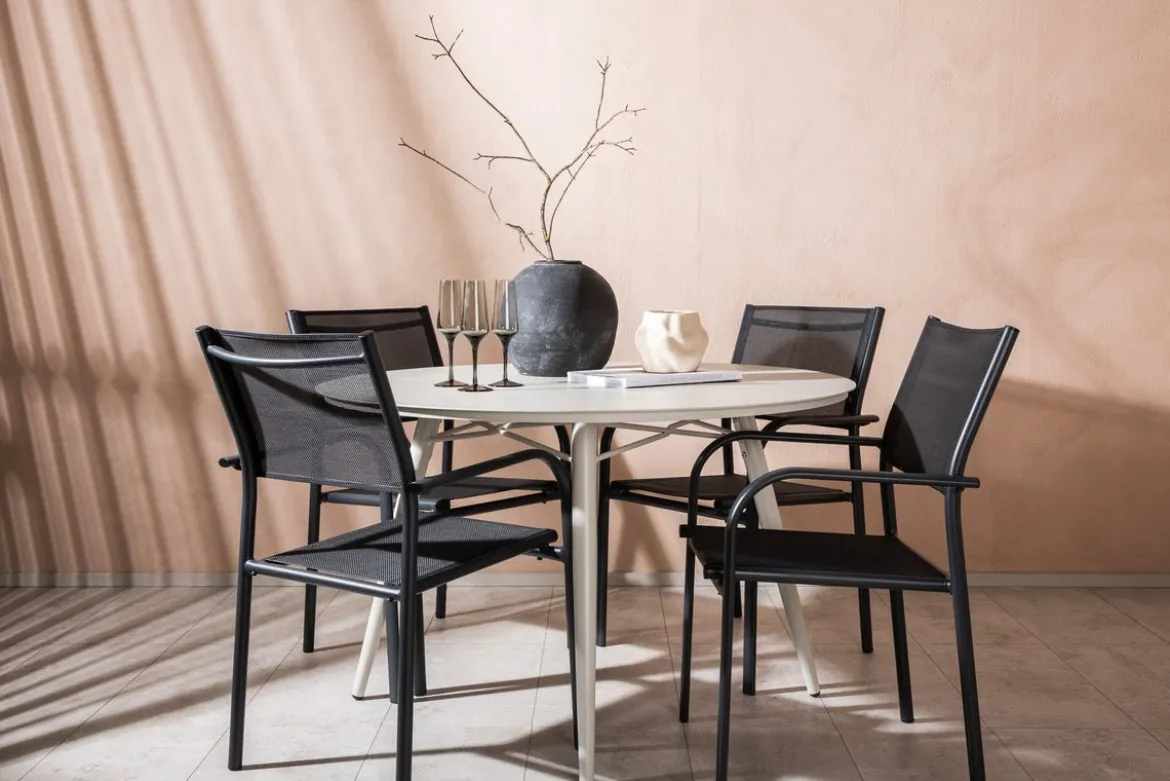 Garten Essgruppe Novira – 5-teiliges Set in Beige/Schwarz