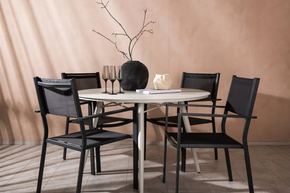 Garten Essgruppe Orlena – 5-teiliges Set in Beige/Schwarz