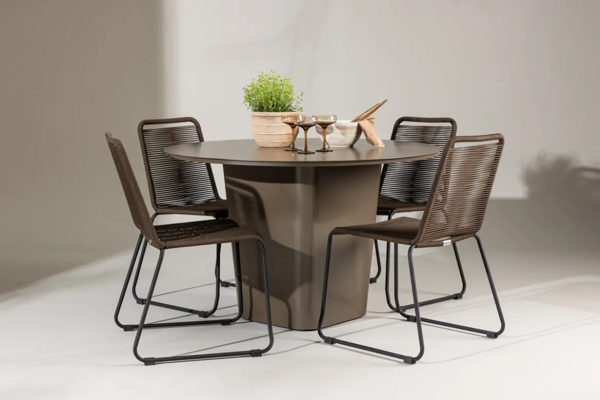 Garten Essgruppe Santa – 5-teiliges Gartenmöbel-Set mit rundem Tisch
