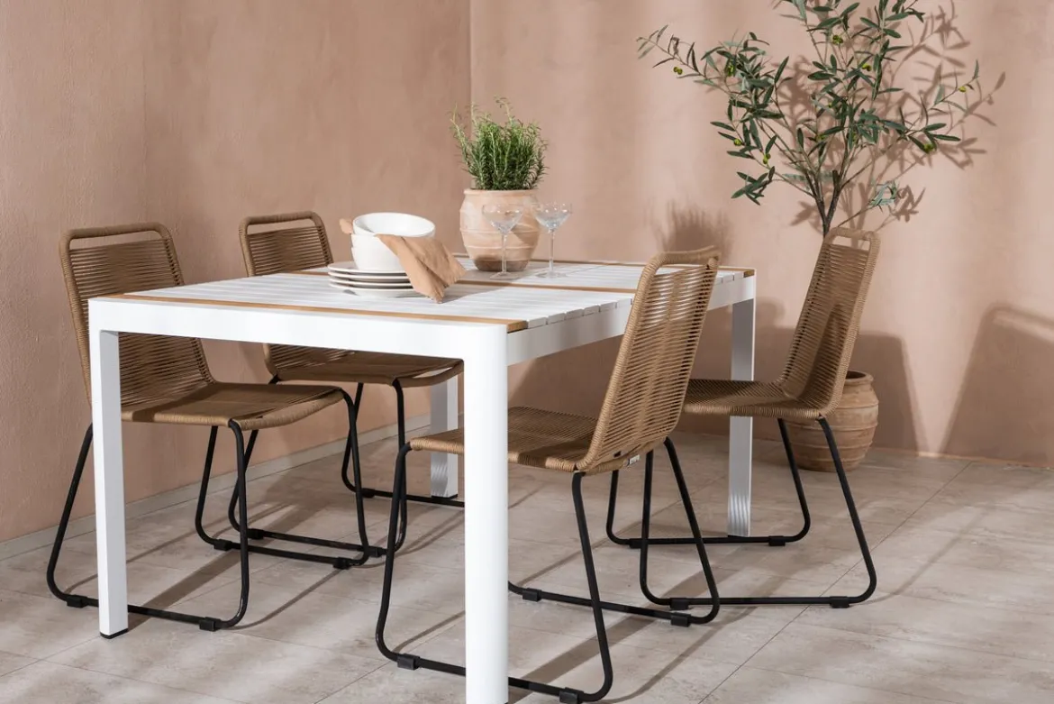 Garten Essgruppe Sarova – 5-teiliges Set in Weiß/Braun
