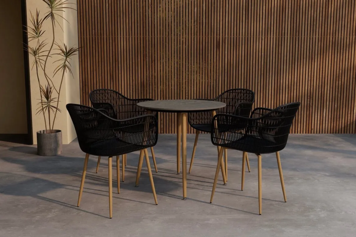 Garten Essgruppe Solina – 5-teiliges Set mit Keramik-Tischplatte