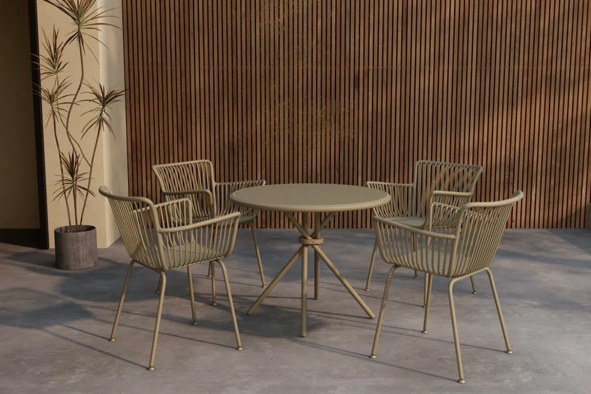 Garten Essgruppe Solvira – 5-teiliges Gartenmöbel-Set mit rundem Tisch