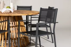 Garten Essgruppe Sona – 7-teiliges Gartenmöbel-Set mit schwarzen Stühlen und Tisch aus Akazie