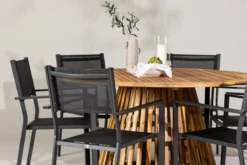 Garten Essgruppe Sona – 7-teiliges Gartenmöbel-Set mit schwarzen Stühlen und Tisch aus Akazie