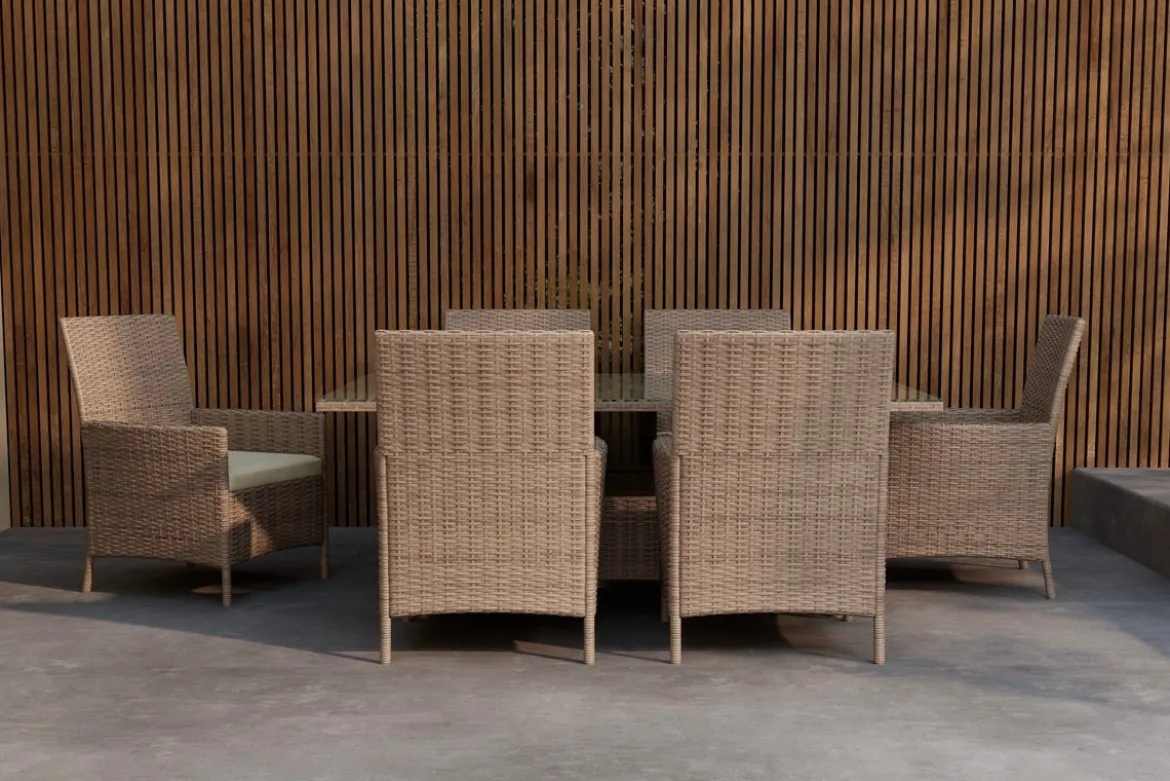 Garten Essgruppe Vireta – 7-teiliges Set aus synthetischem Rattan
