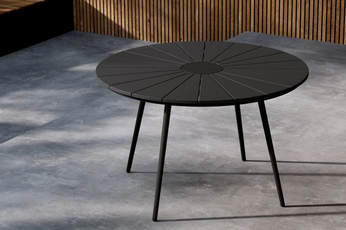 Garten Esstisch Capri - Ø 120cm aus Polywood und Aluminium in Beige oder Schwarz