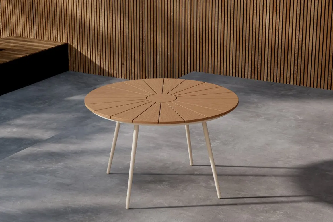 Garten Esstisch Capri - Ø 120cm aus Polywood und Aluminium in Beige oder Schwarz