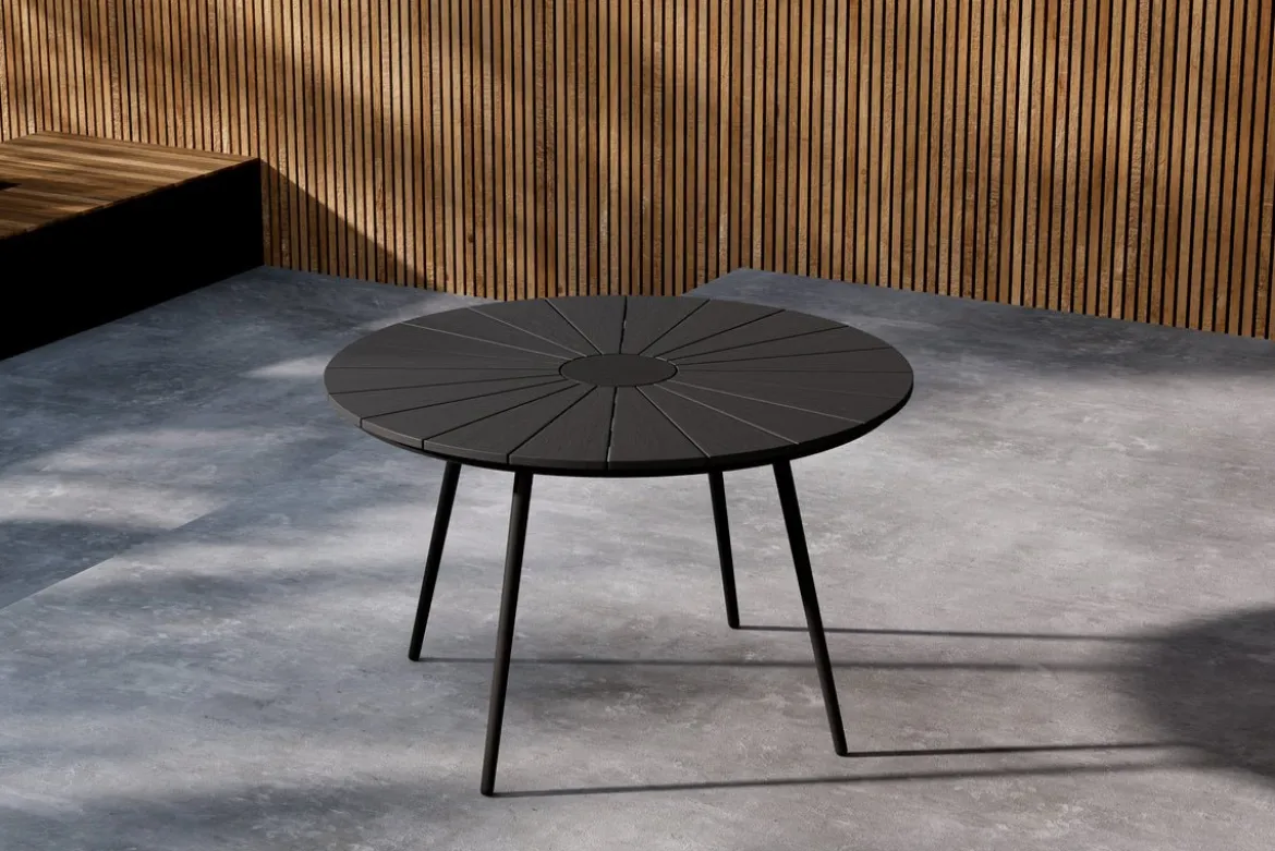Garten Esstisch Capri - Ø 120cm aus Polywood und Aluminium in Beige oder Schwarz