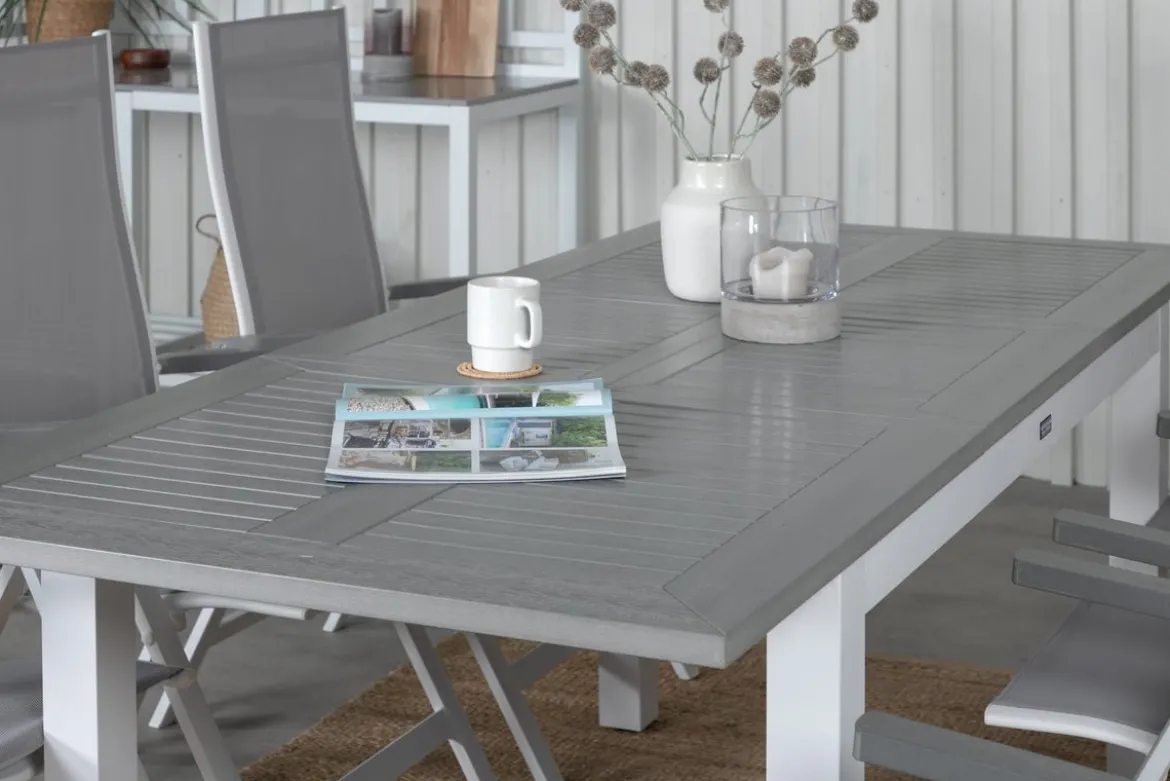 Garten Esstisch Ravello - Ausziehbar von 152 auf 210 cm mit weißem Aluminiumgestell