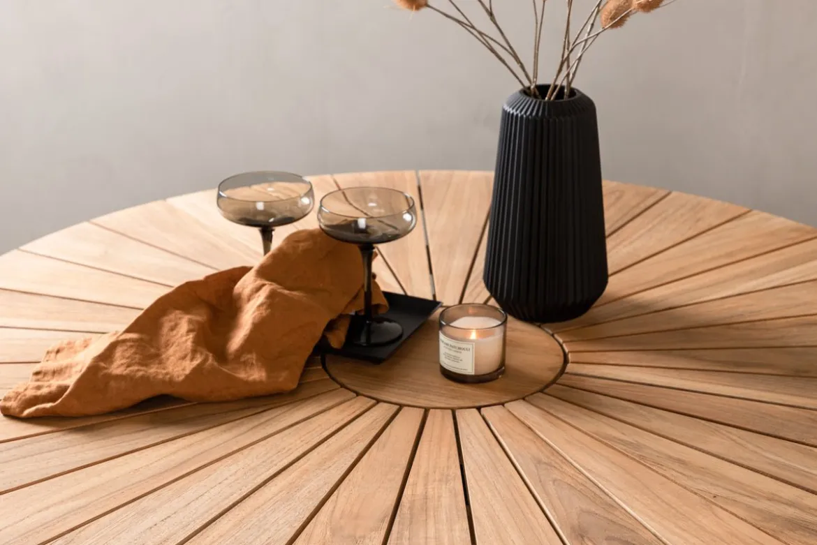 Garten Esstisch Terra - Ø 120cm aus Aluminium und Teakholz