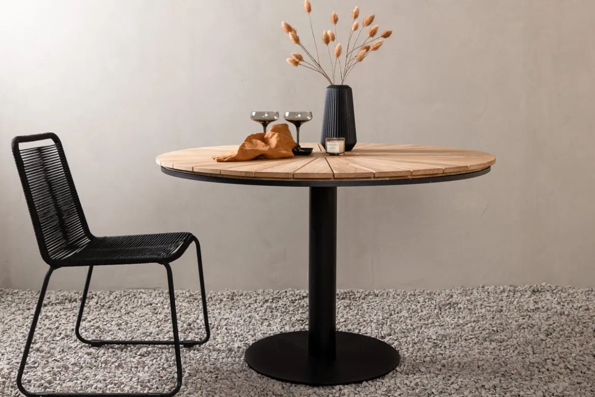 Garten Esstisch Terra - Ø 120cm aus Aluminium und Teakholz