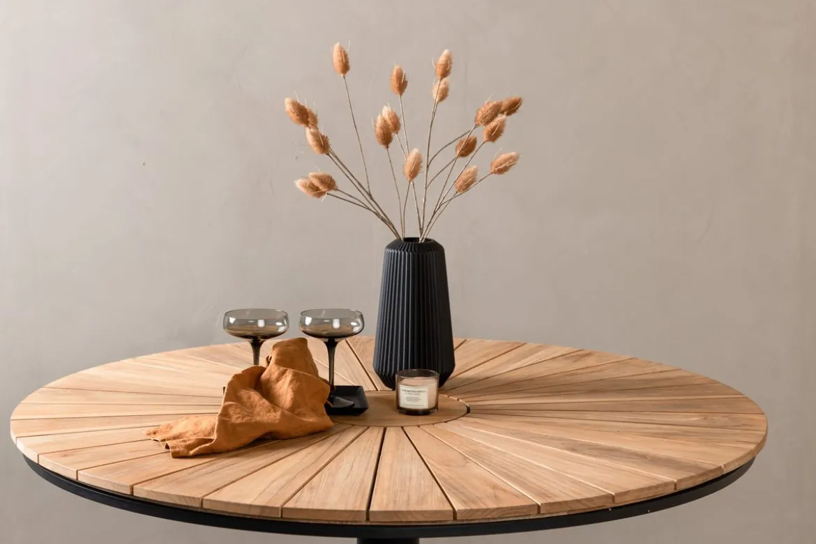 Garten Esstisch Terra - Ø 120cm aus Aluminium und Teakholz