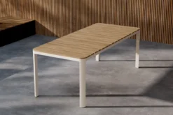 Garten Esstisch Ätna - 210x90 cm in Beige mit einer Tischplatte aus Aintwood