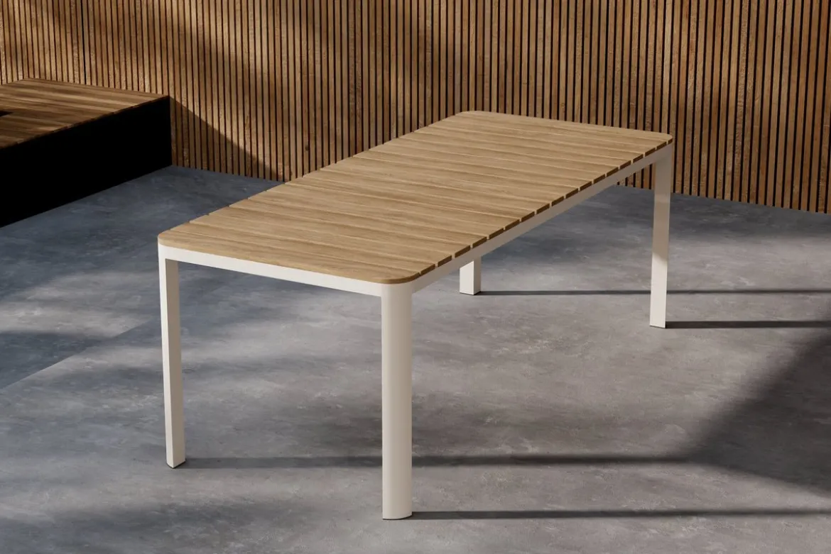 Garten Esstisch Ätna - 210x90 cm in Beige mit einer Tischplatte aus Aintwood