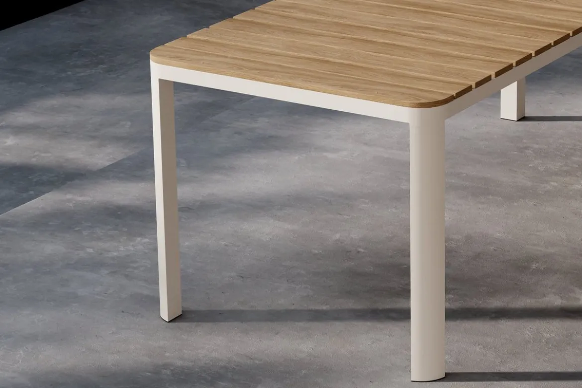 Garten Esstisch Ätna - 210x90 cm in Beige mit einer Tischplatte aus Aintwood