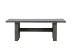 Garten Esstisch Valerio - 200x100 cm aus grauem Rattan mit Glasplatte