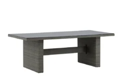 Garten Esstisch Valerio - 200x100 cm aus grauem Rattan mit Glasplatte