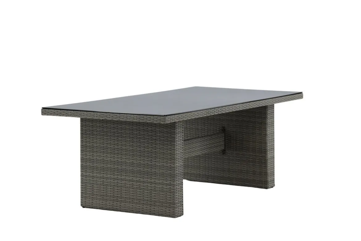 Garten Esstisch Valerio - 200x100 cm aus grauem Rattan mit Glasplatte