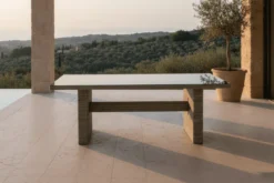 Garten Esstisch Valerio - 200x100 cm aus grauem Rattan mit Glasplatte
