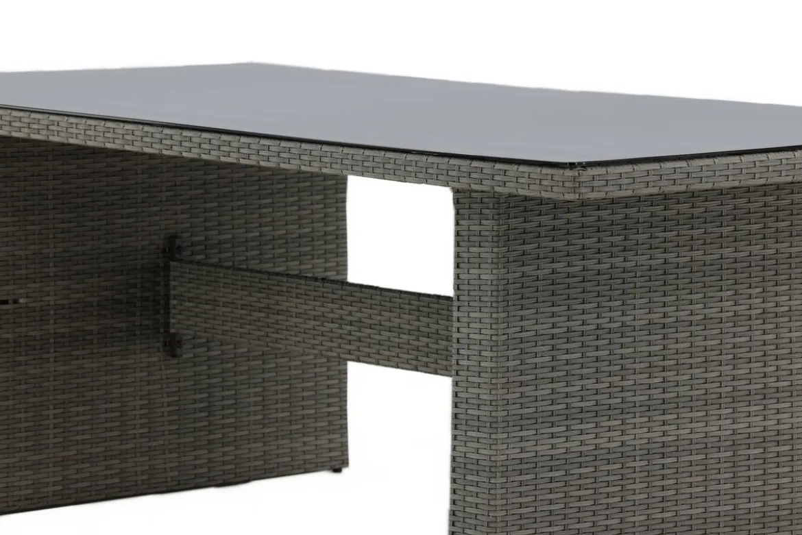 Garten Esstisch Valerio - 200x100 cm aus grauem Rattan mit Glasplatte