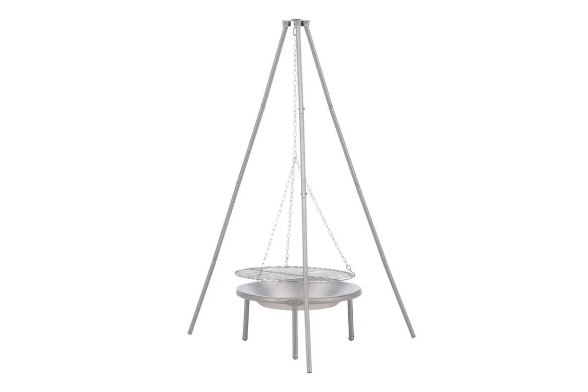 Garten Feuerschale mit Schwenkgrill Flamio - aus Stahl in Silber