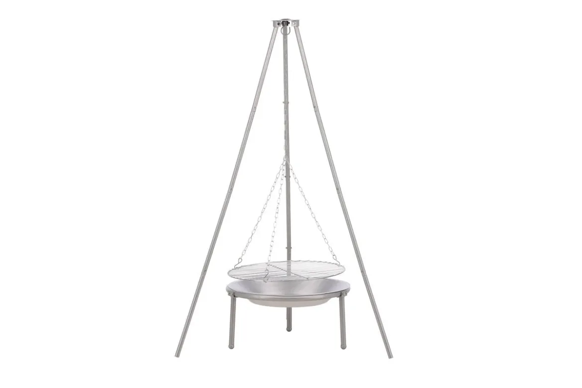 Garten Feuerschale mit Schwenkgrill Flamio - aus Stahl in Silber