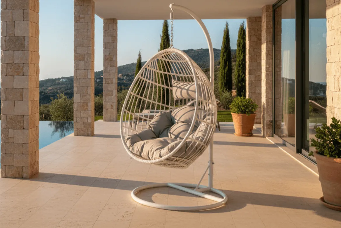 Garten Hängesessel Vegas - aus Rattan/Metall in Weiß