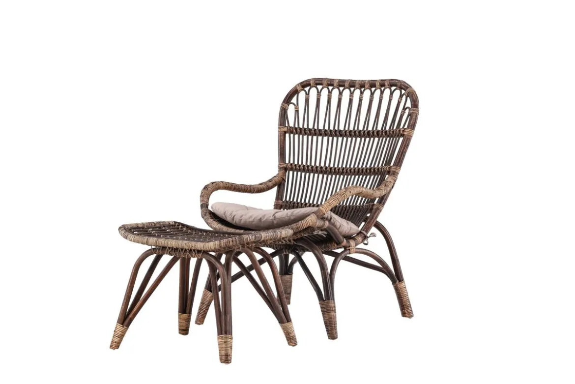 Garten-Loungesessel Neapel - aus Bambus und Rattan in Walnussbraun