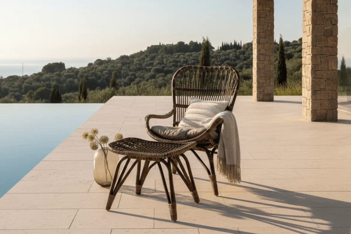 Garten-Loungesessel Neapel - aus Bambus und Rattan in Walnussbraun