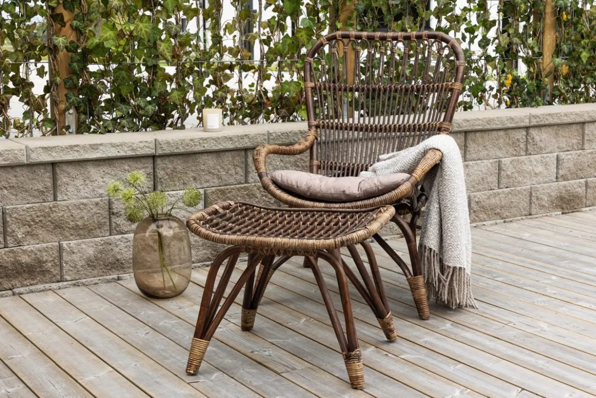 Garten-Loungesessel Neapel - aus Bambus und Rattan in Walnussbraun