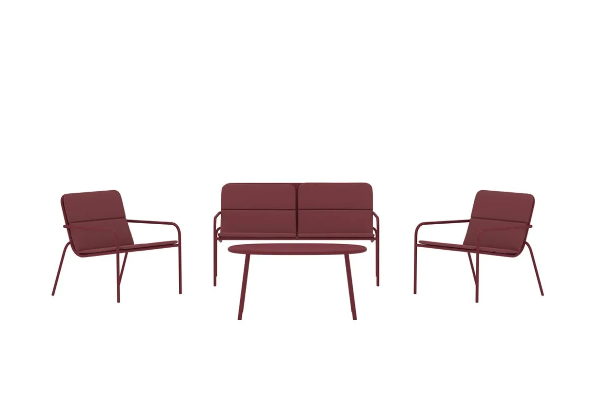 Garten Loungeset Abil – 4-teilig in Rot mit Sofa, Sesseln & Tisch