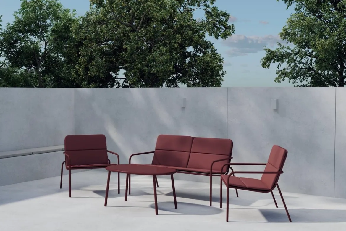 Garten Loungeset Abil – 4-teilig in Rot mit Sofa, Sesseln & Tisch