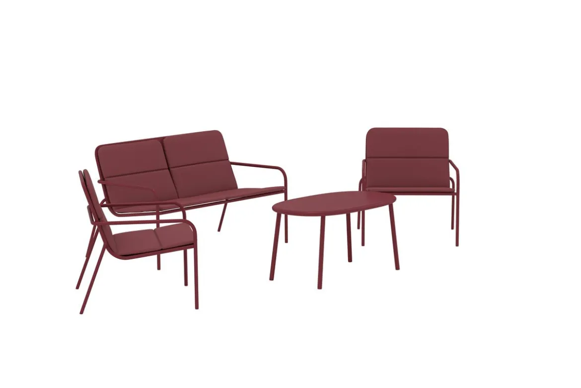Garten Loungeset Abil – 4-teilig in Rot mit Sofa, Sesseln & Tisch
