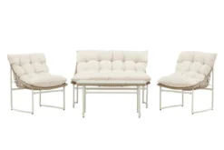 Garten Loungeset Alisa – 4-teilig mit Glastisch & beigen Sitzkissen