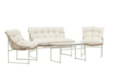 Garten Loungeset Alisa – 4-teilig mit Glastisch & beigen Sitzkissen
