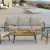 Garten Lounge Set Alviora – mit Aluminiumgestell und Holzoptik-Akzenten