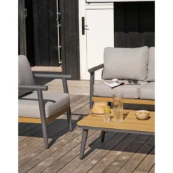Garten Lounge Set Alviora – mit Aluminiumgestell und Holzoptik-Akzenten