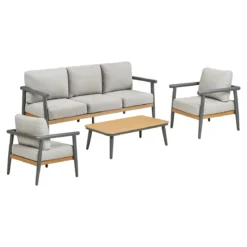 Garten Lounge Set Alviora – mit Aluminiumgestell und Holzoptik-Akzenten