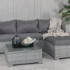Garten Loungeset Amelia – Polyrattan Sofa mit Tisch & Kissen in Grau