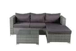 Garten Loungeset Amelia – Polyrattan Sofa mit Tisch & Kissen in Grau