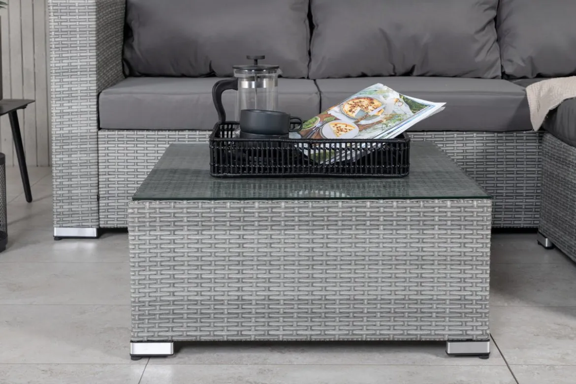 Garten Loungeset Amelia – Polyrattan Sofa mit Tisch & Kissen in Grau