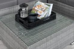 Garten Loungeset Amelia – Polyrattan Sofa mit Tisch & Kissen in Grau